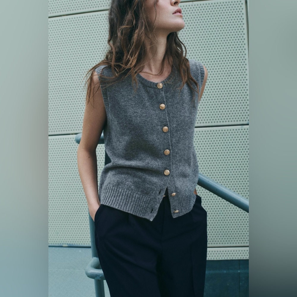 100% Wool Knit Sweater Vest Zara